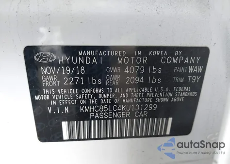 2019 Hyundai Ioniq Hybrid Limited from USA, damaged, VIN KMHC85LC4KU131299